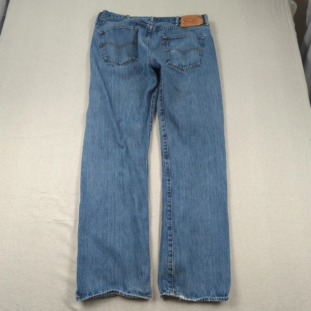 Levis Jeans Mens 38x34 Blue 501 Button Fly Classic American Distressed